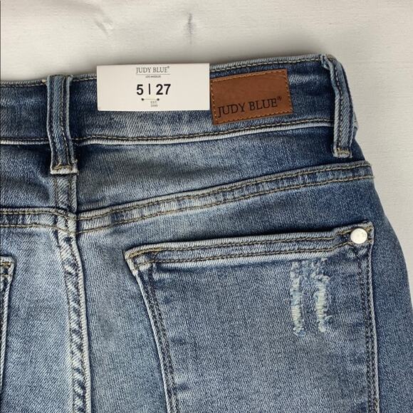 Judy Blue size 7 27 new Mid rise Blue Skinny Capri Jeans distressed summer NWT - Picture 10 of 11